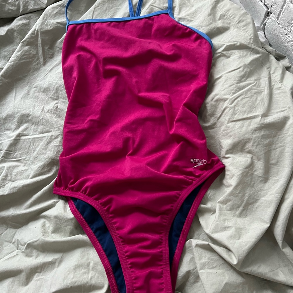 Speedo Fuchsia Swimsuit with Navy Trim